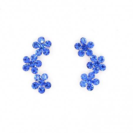 Pendientes de Plata Triple Flor Azul