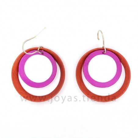 Pendientes Aluminio Círculos Naranja Morado