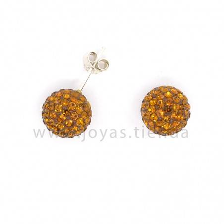Pendientes de Plata 925 Bola Cristales Marrones 10mm