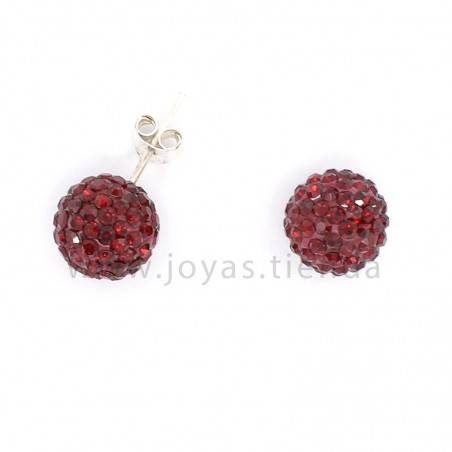 Pendientes de Plata 925 Bola Cristales Rojos 10mm