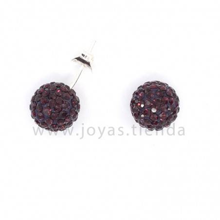 Pendientes de Plata 925 Bola Cristales Berenjena 10mm