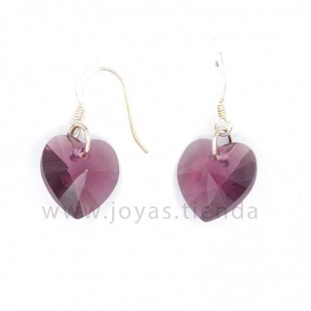 Pendientes de Plata 925 Swarovski Corazón Amatista Oscuro
