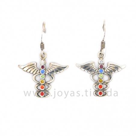 Pendientes de Plata 925 Alas de Caduceo 7 Chakras