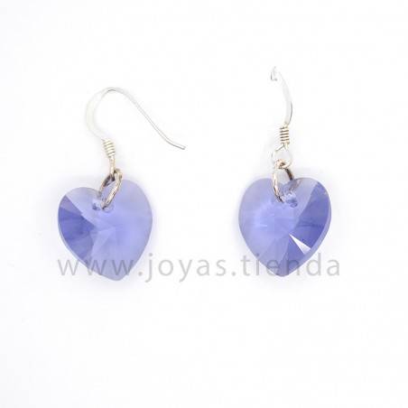 Pendientes de Plata 925 Swarovski Corazón Morado Grande