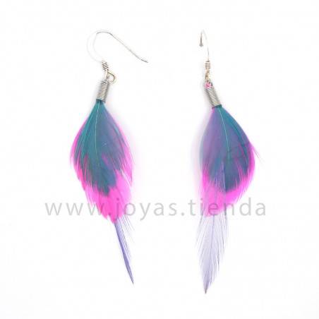 Pendientes de Plata 925 Plumas Rosas y Azules