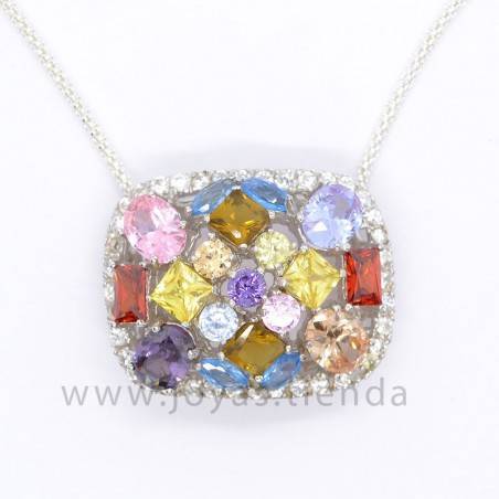 Colgante de Plata 925 Rectangular con Cristales Multicolores
