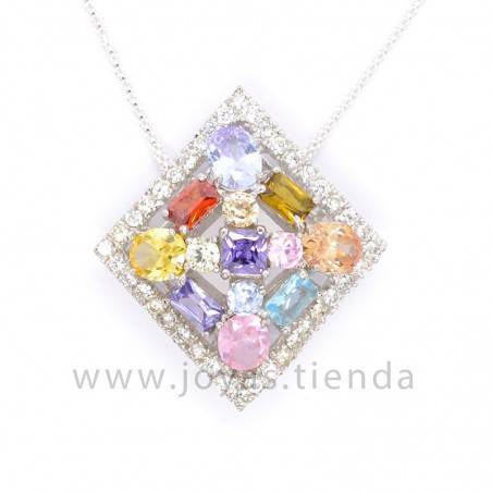Colgante de Plata 925 Rombo con Cristales Multicolores