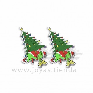 Pendientes Pequeños de Navidad Grinch con Árbol de Navidad