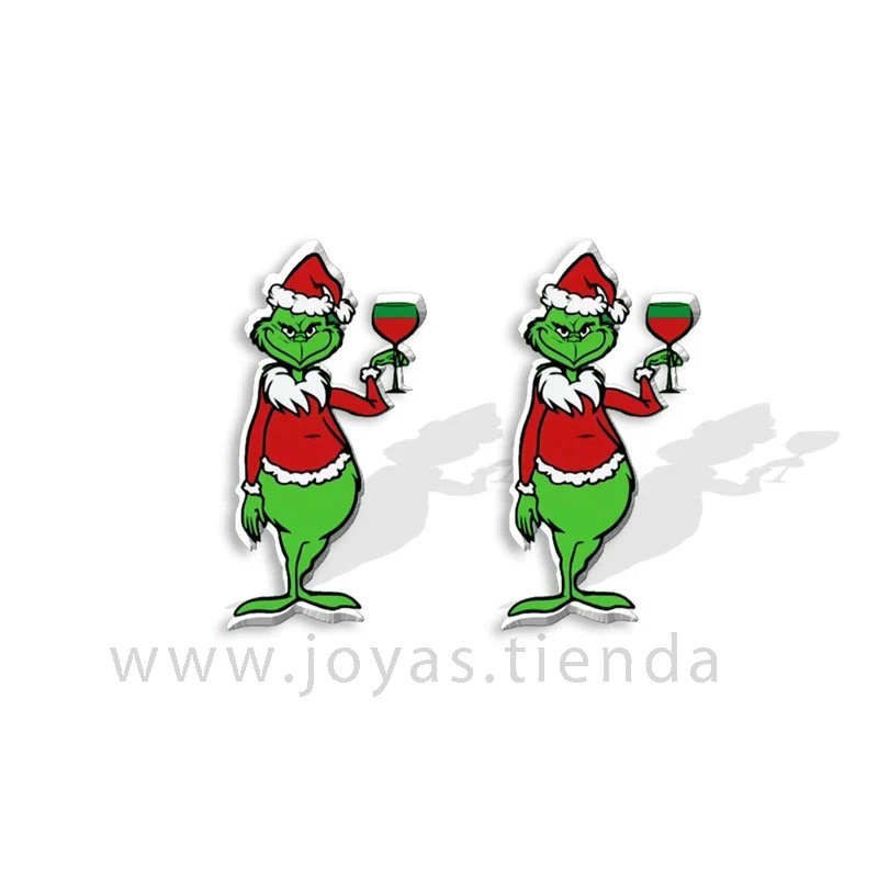 Pendientes Pequeños de Navidad Grinch con Copa de Vino