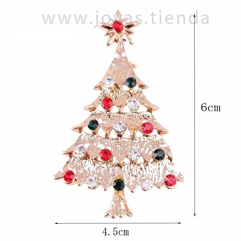 Broche de Navidad Árbol Dorado con Brillantes de Imitación