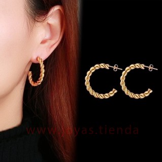 Pendientes Aros Dorados con Forma de C Entrelazada Gruesa