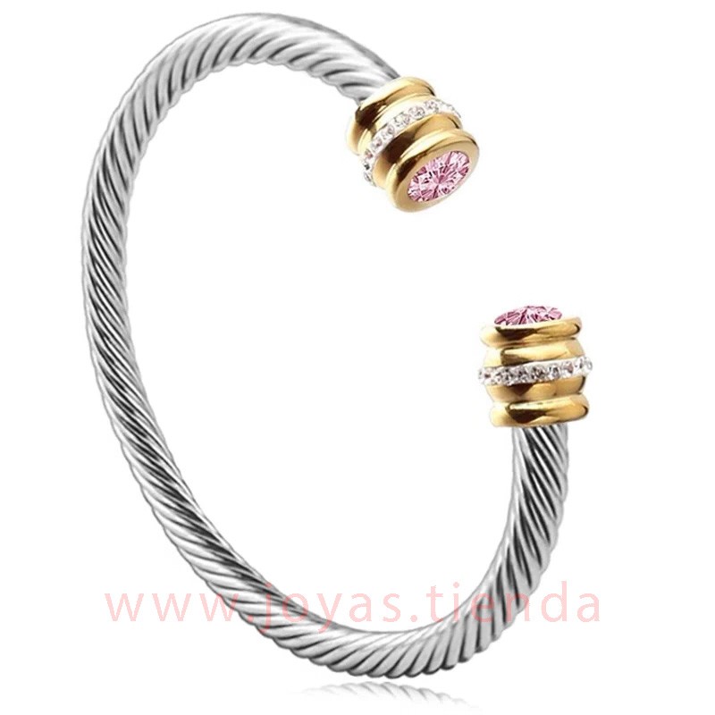 Pulsera de Acero Puño de Circón Rosa