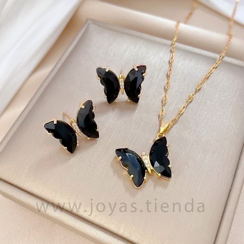 Conjunto Collar y Pendientes Mariposa Negra