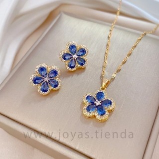 Conjunto Colgante y Pendientes Flor Azul