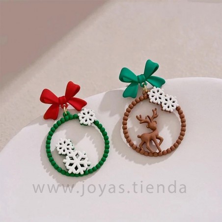 Pendientes de Navidad Largos Reno y Copos de Nieve