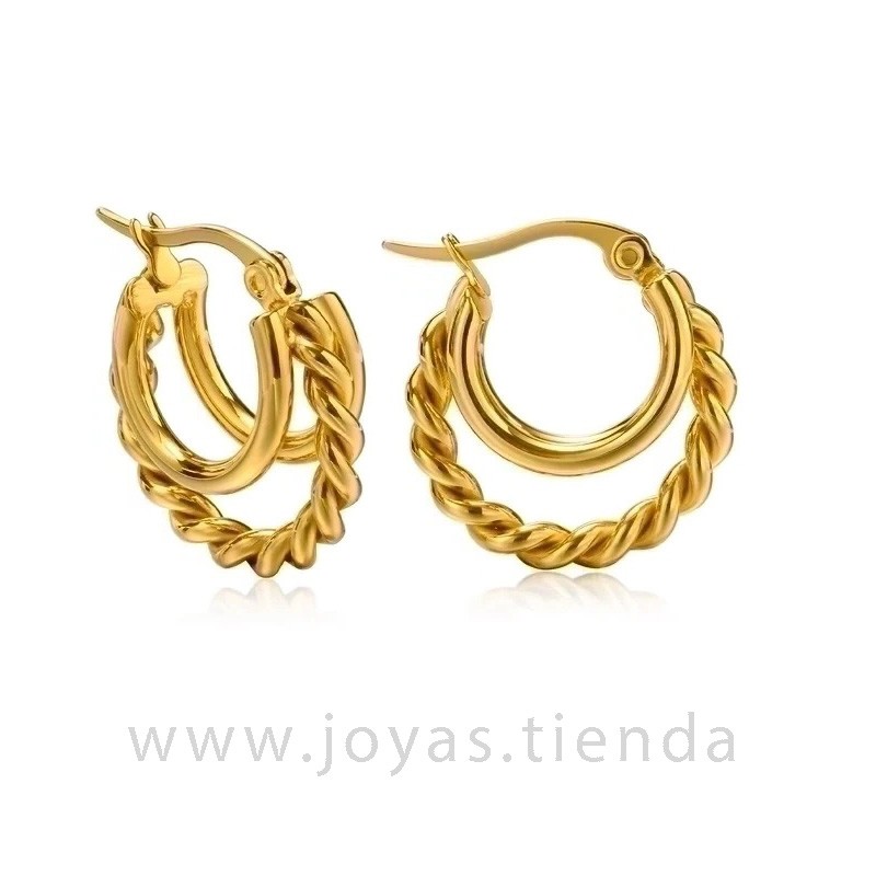 Pendientes Aros Dorados con Forma de C Triple