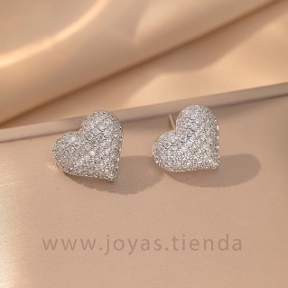 Pendientes Circonitas Corazón Plateados