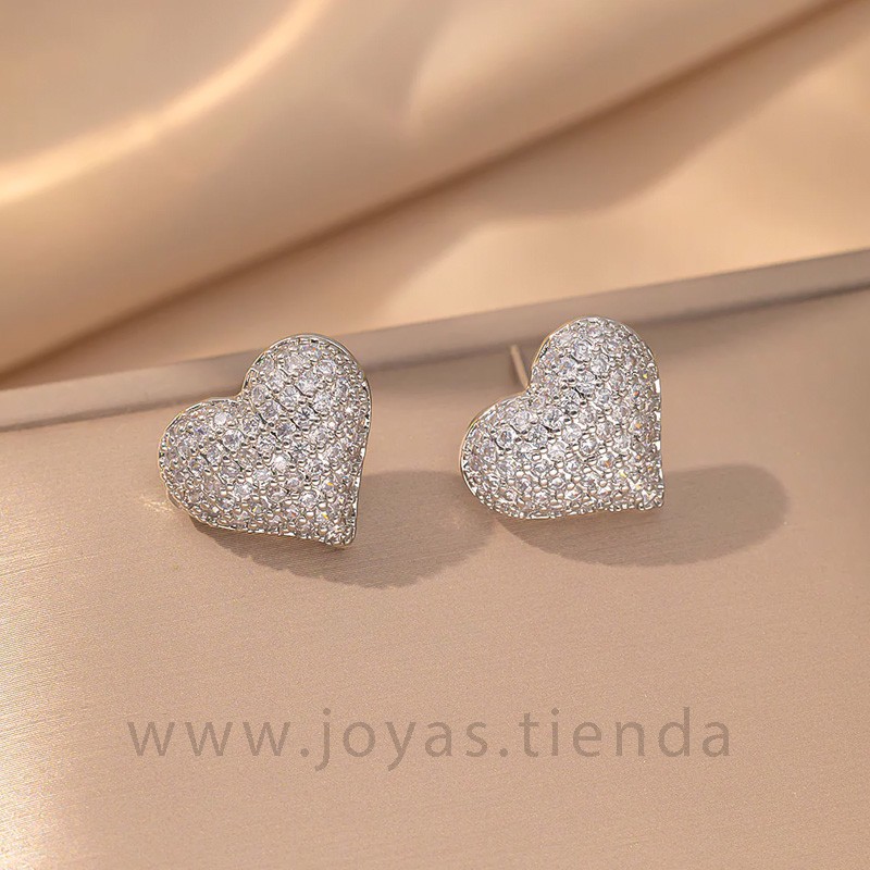 Pendientes Circonitas Corazón Plateados