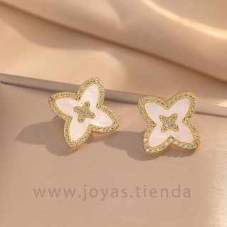 Pendientes Flor Blanca Dorados