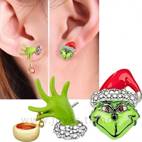 Pendientes Navidad Cabeza de Grinch y Mano