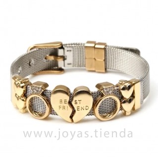 Pulsera con Corazones y Anillos Best Friend Dorada