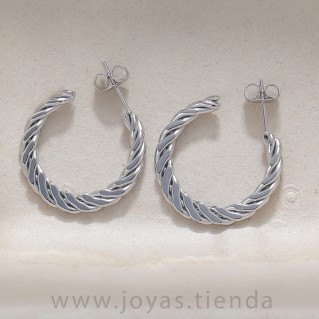Pendientes de Acero Forma de C Entrelazada Plateada