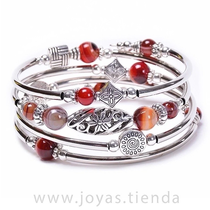 Pulsera con Adornos en Piedra Natural Jaspe Rojo