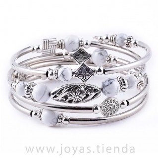 Pulsera con Adornos en Piedra Natural Jaspe Blanco