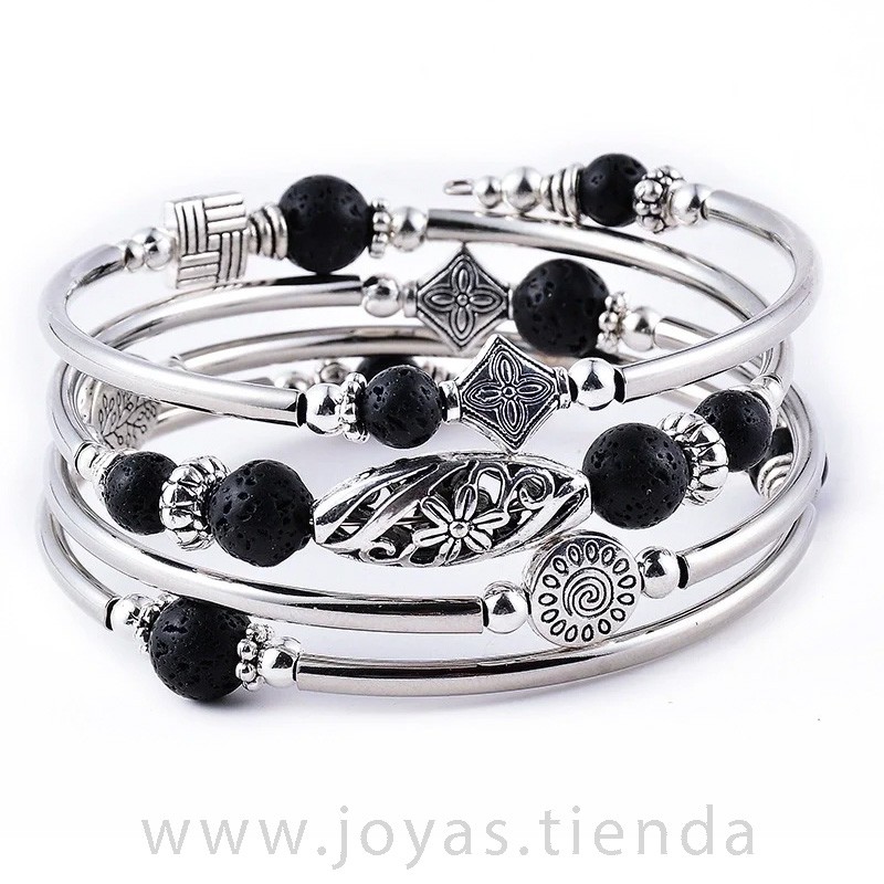 Pulsera con Adornos en Piedra Natural Roca Volcánica