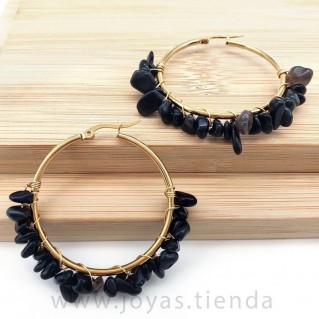 Pendientes Aro con Piedra Natural Obsidiana