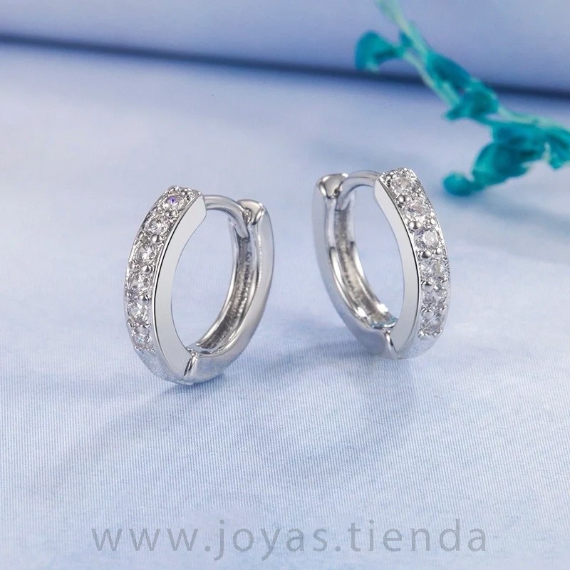 Pendientes Aro Pequeños con Circonitas color Plata