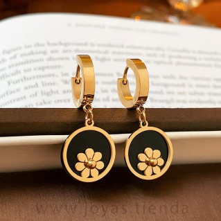 Pendientes Aro con Colgante Flor Dorada