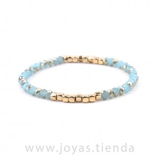 Pulsera Cristal Cuentas Azul y Dorado