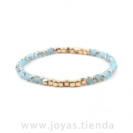 Pulsera Cristal Cuentas Azul y Dorado
