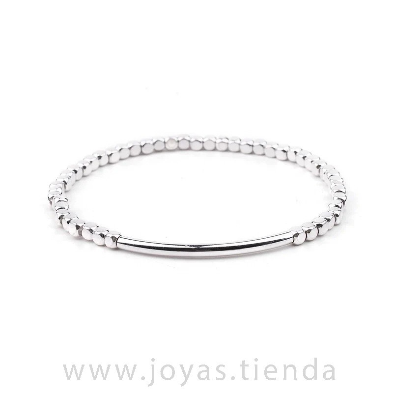 Pulsera Cristal Cuentas Plateada