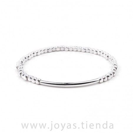Pulsera Cristal Cuentas Plateada Tubo