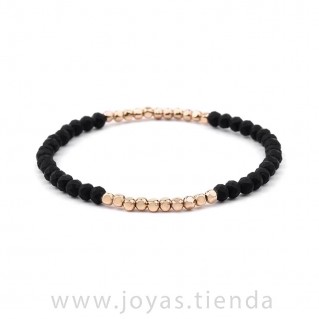 Pulsera Cristal Cuentas Negra y Dorada