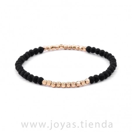 Pulsera Cristal Cuentas Negra y Dorada