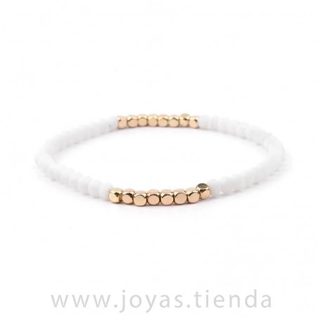 Pulsera Cristal Cuentas Blanca y Dorada