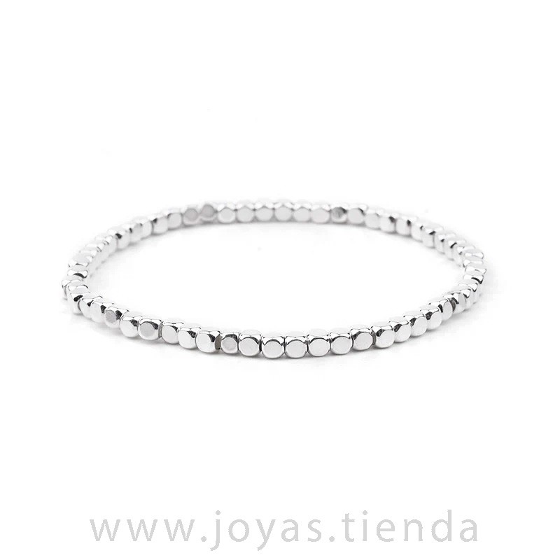 Pulsera Cristal Cuentas Plateada