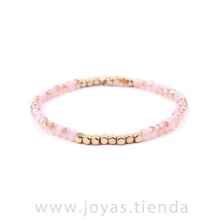 Pulsera Cristal Cuentas Rosa y Dorado