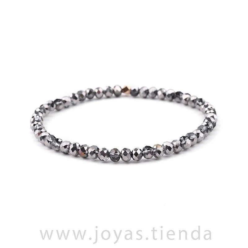 Pulsera Cristal Cuentas Gris Metalizado