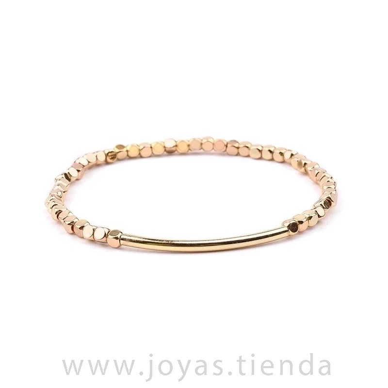 Pulsera Cristal Cuentas Dorada Tubo