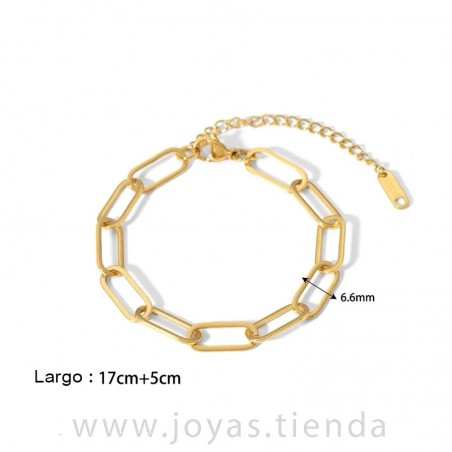 Pulsera Acero Dorada Eslabones Alargados