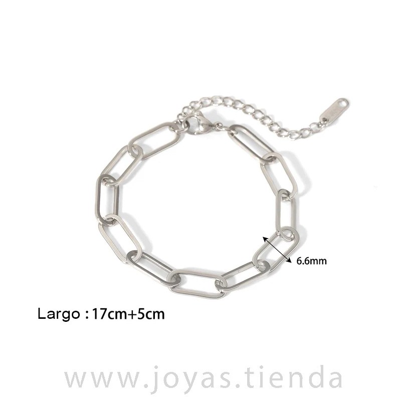 Pulsera de Acero Plateada Eslabones Alargados