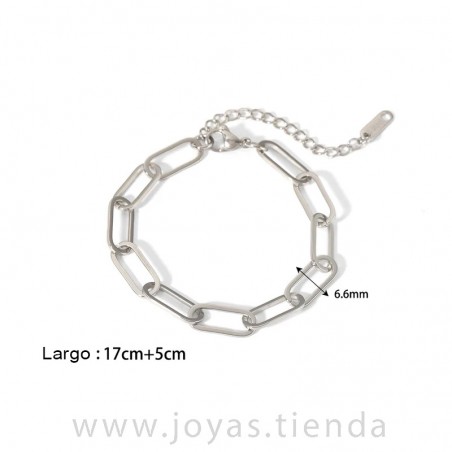 Pulsera de Acero Plateada Eslabones Alargados