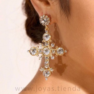 Pendientes Cruz Dorada Cristal