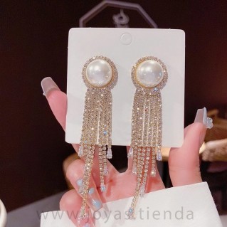 Pendientes Perla con Circonitas Largos