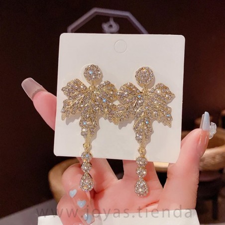 Pendientes Dorados Hoja Baco Circonitas