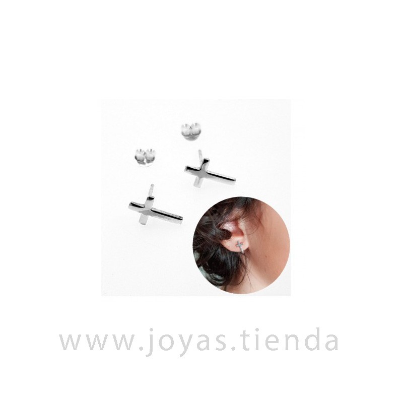 Pendientes Plata de Ley Cruz 12 mm